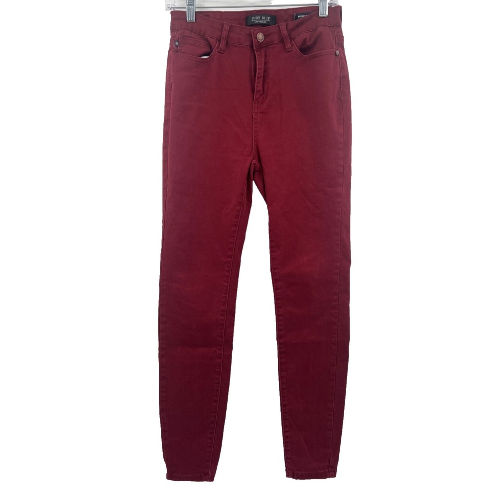 JUDY BLUE Women's 9/29 Dark Red/Maroon Ultra High-Rise Skinny Fit Pants Stretch